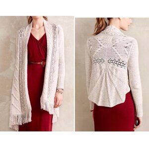Anthropologie Angel Of The North Cardigan Small Wool Blend Fringe Ivory Boho